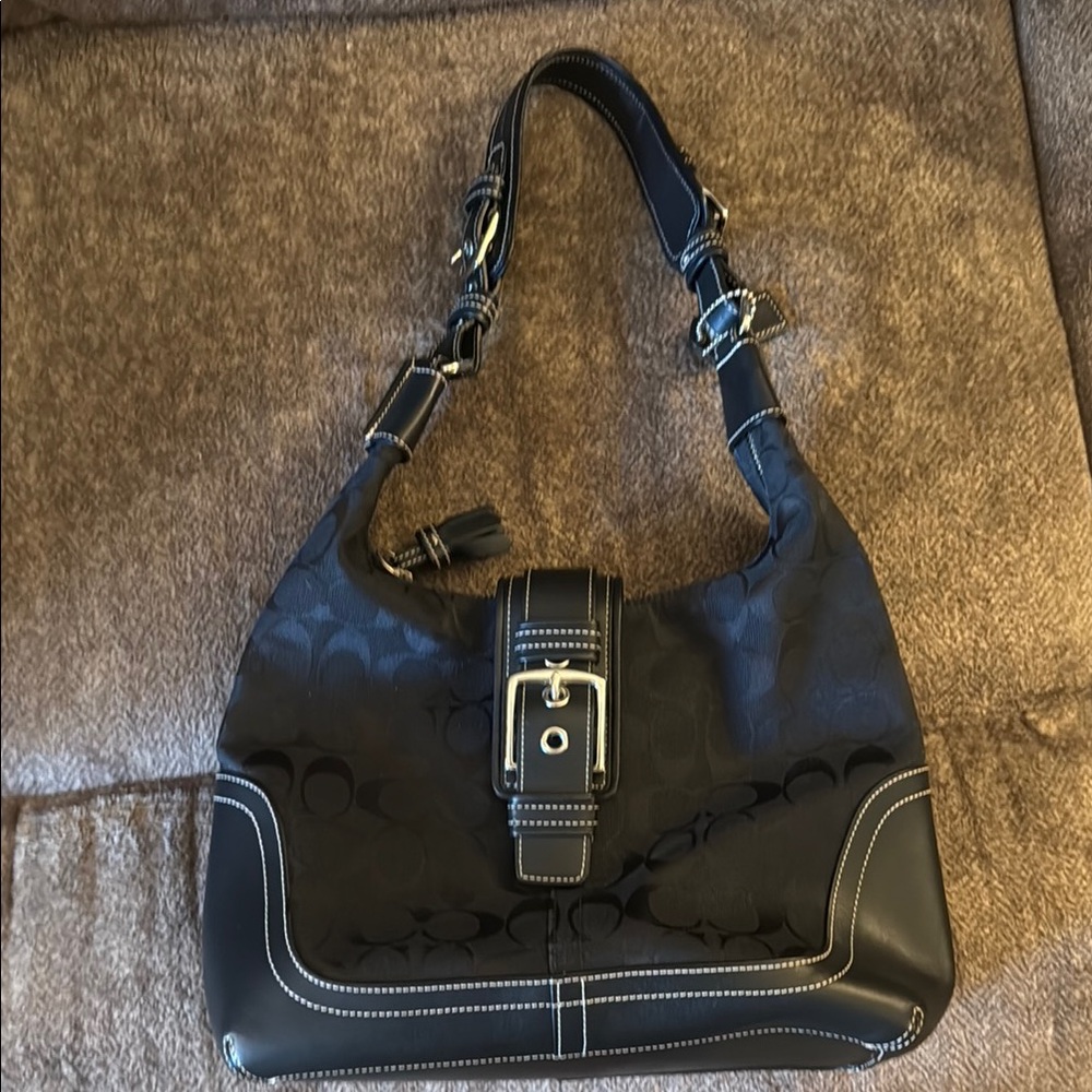 Coach Black Leather Shoulder Bag with Silver Hardware